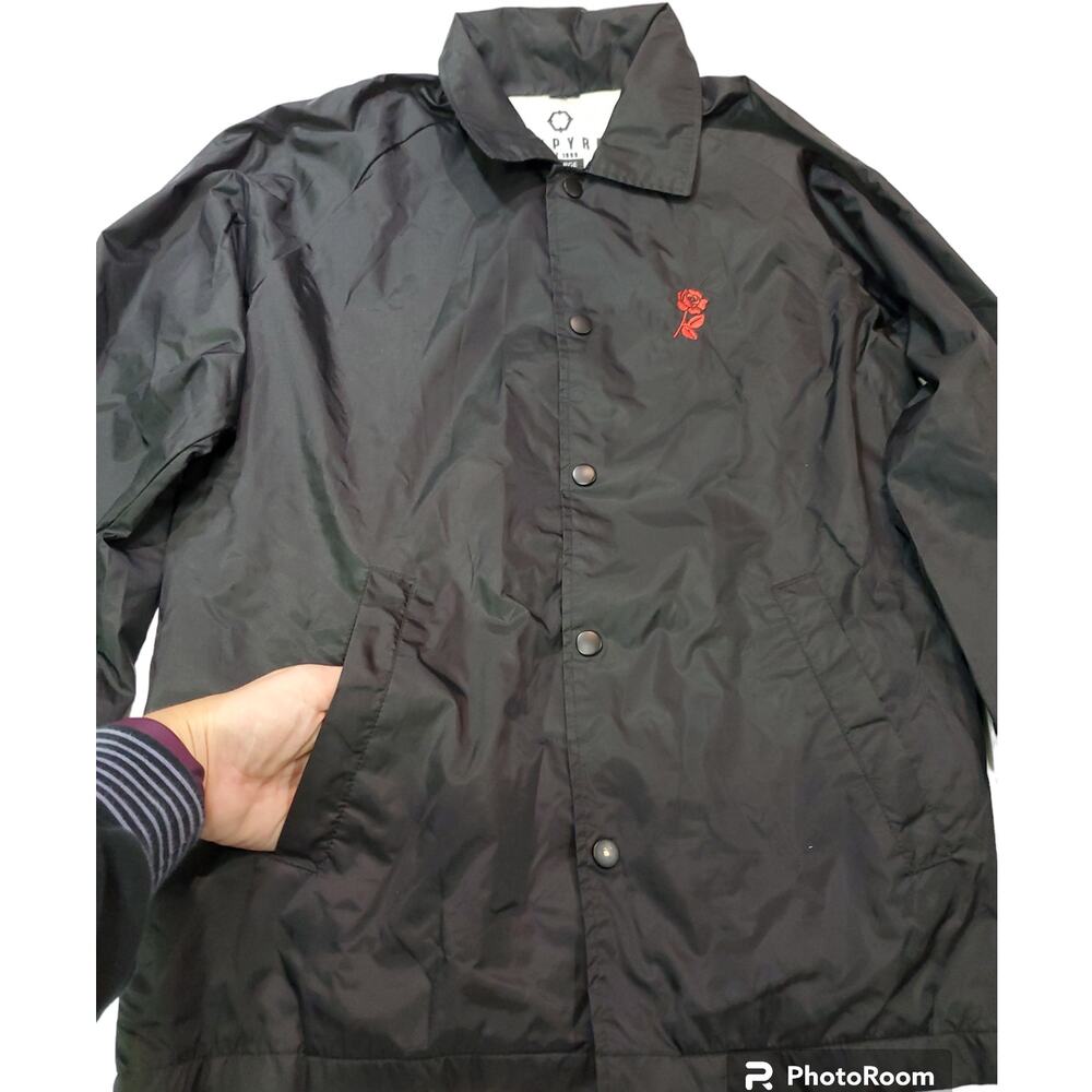 Empyre | Rose Embroidered Black Coach's Jacket/Windbreaker| Size XL - Picture 3 of 8